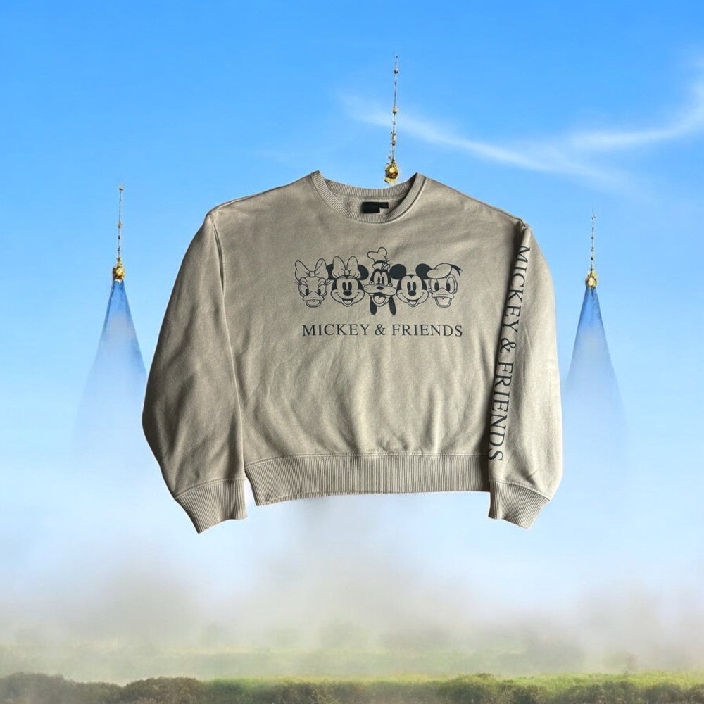 Disney Mickey & Friends TRENDY Crewneck Tan  Pullover Sweatshirt Junior XS BOHO